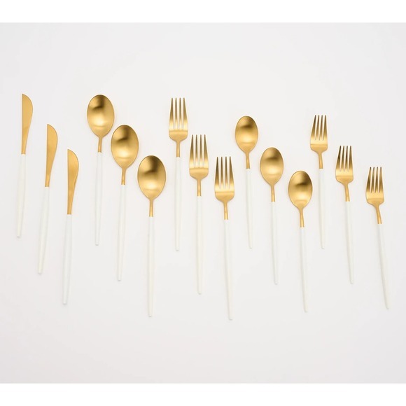 BFF Collection Stainless 20-Piece Service for‎ 4 Goldtone Flatware Set Ivory